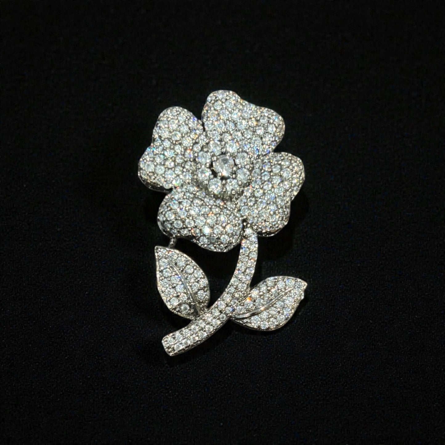 Diamond Flower Brooch – White Gold Vintage Blossom Pin