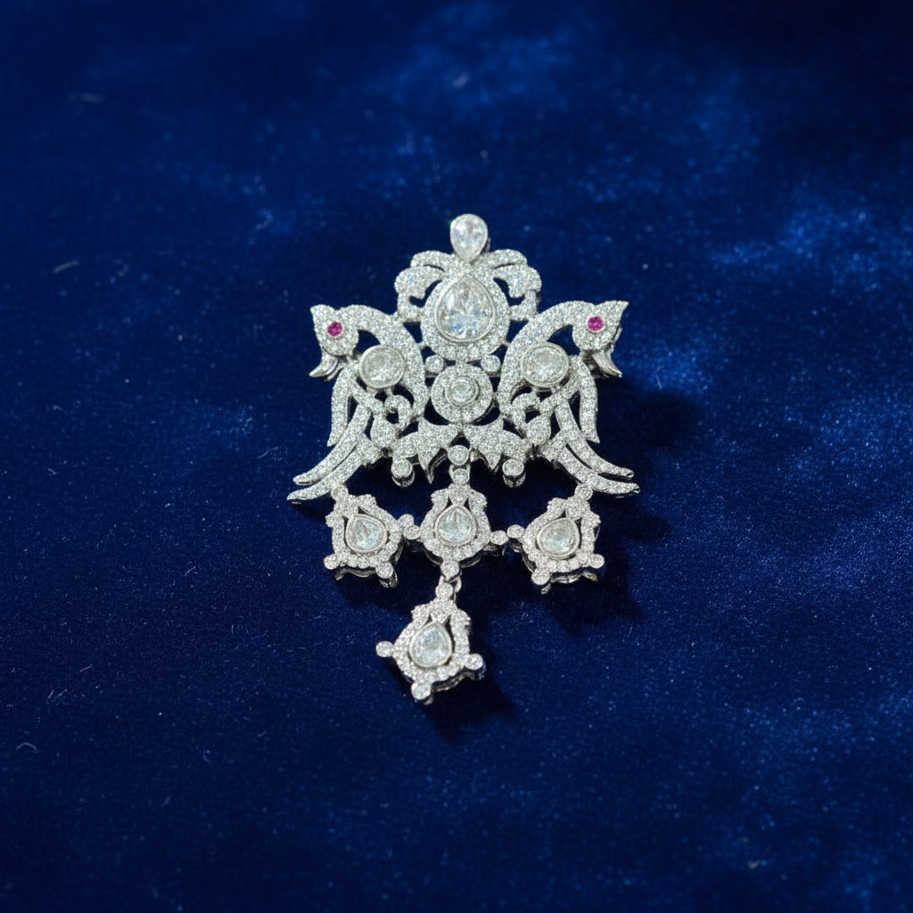 Diamond Crown Brooch – Vintage Tiara Design with Pink Accents