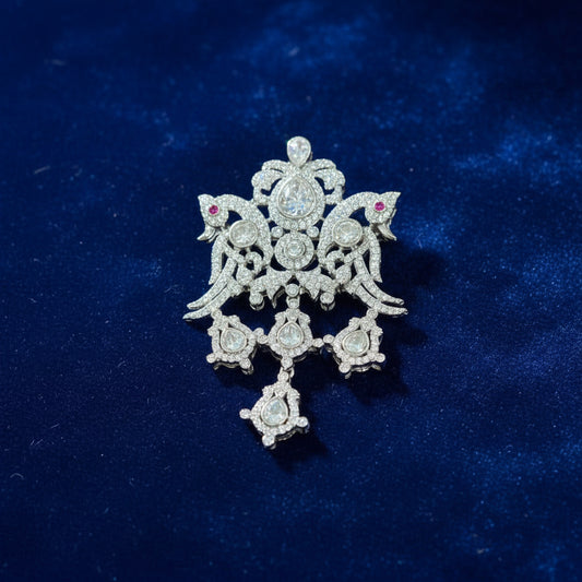 Diamond Crown Brooch – Vintage Tiara Design with Pink Accents