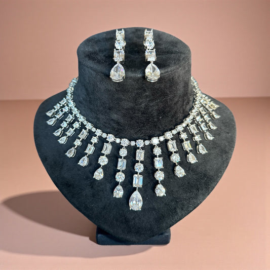 CZ Diamond Teardrop Necklace & Earrings Holiday Jewelry Set