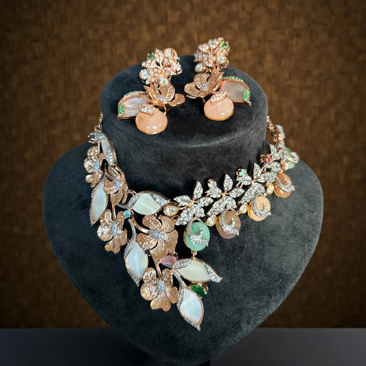 Luxury Floral Crystal Necklace Set - Statement Jewelry Set - BeautySutra by Shikha