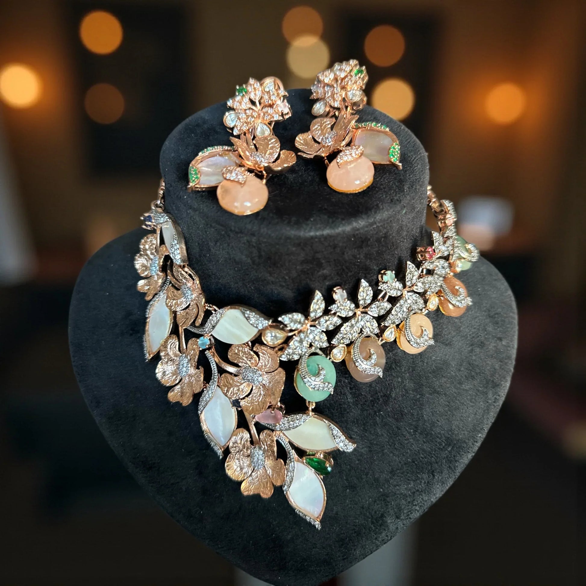 Luxury Floral Crystal Necklace Set - Statement Jewelry Set - BeautySutra by Shikha