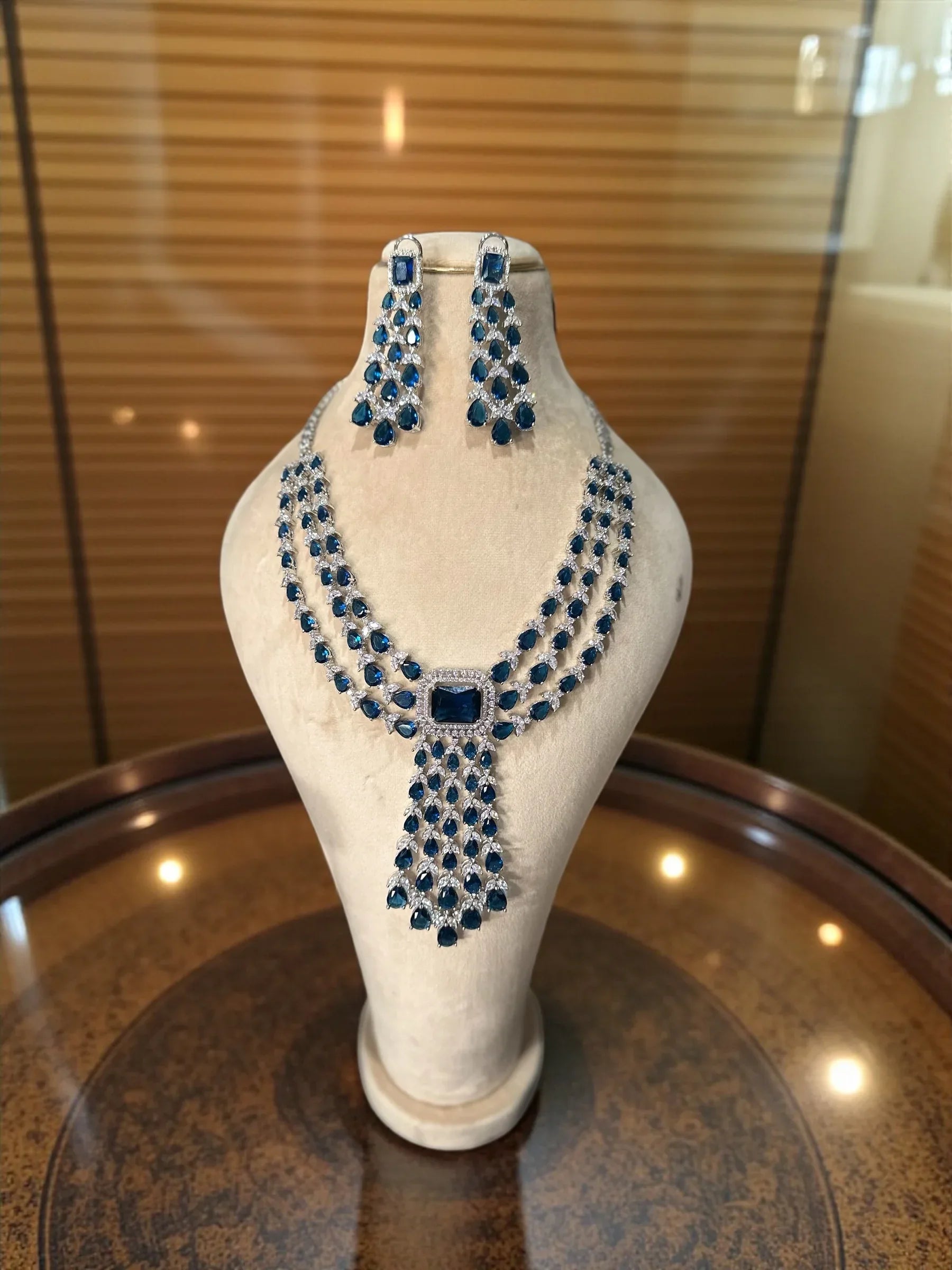 Royal Blue Sapphire CZ Necklace Set – Holiday Statement Jewelry - BeautySutra by Shikha