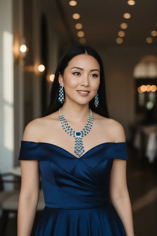 Royal Blue Sapphire CZ Necklace Set – Holiday Statement Jewelry - BeautySutra by Shikha