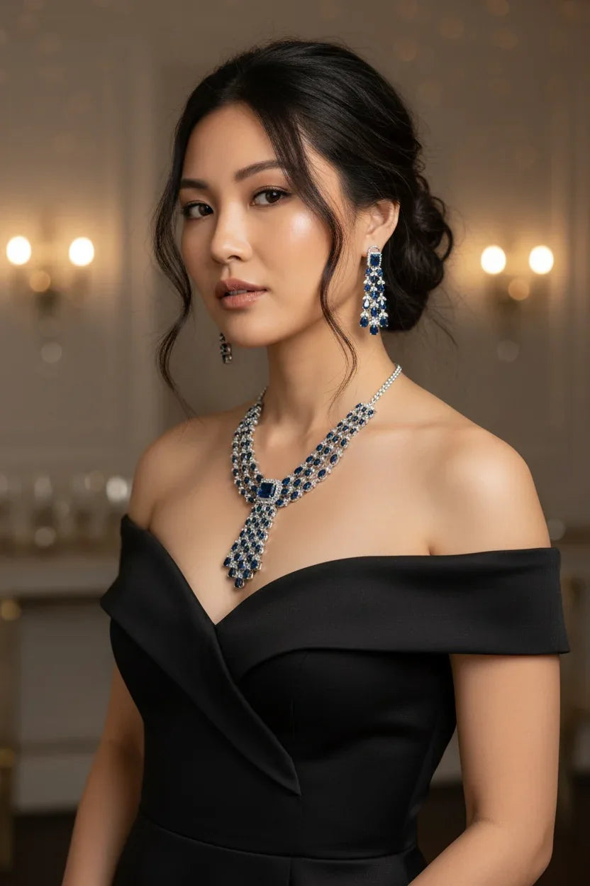 Royal Blue Sapphire CZ Necklace Set – Holiday Statement Jewelry - BeautySutra by Shikha