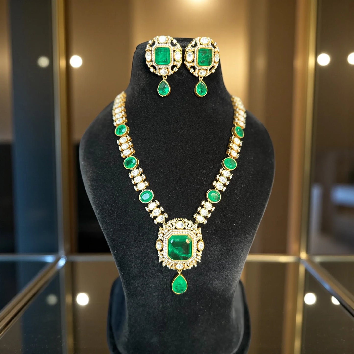 Emerald CZ Necklace Set – Luxury Statement Jewelry - BeautySutra by Shikha