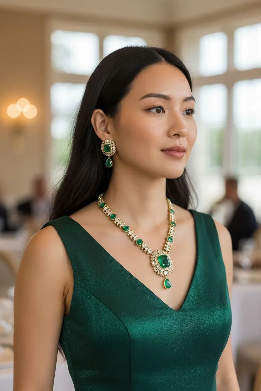 Emerald CZ Necklace Set – Luxury Statement Jewelry - BeautySutra by Shikha