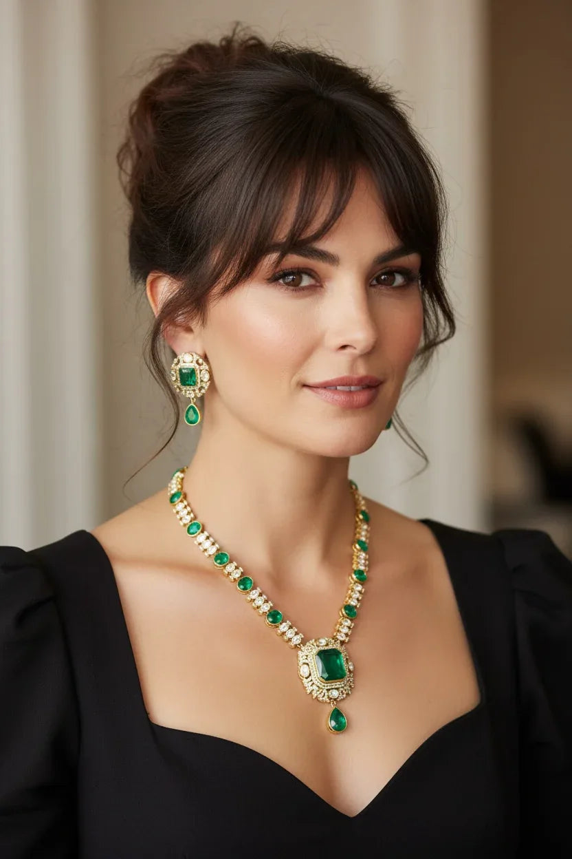 Emerald CZ Necklace Set – Luxury Statement Jewelry - BeautySutra by Shikha