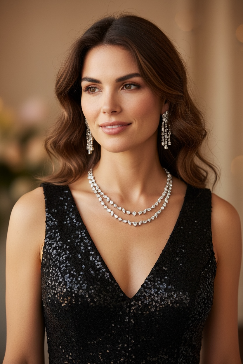 CZ Diamond Necklace Earring Set Bridal Wedding Jewelry