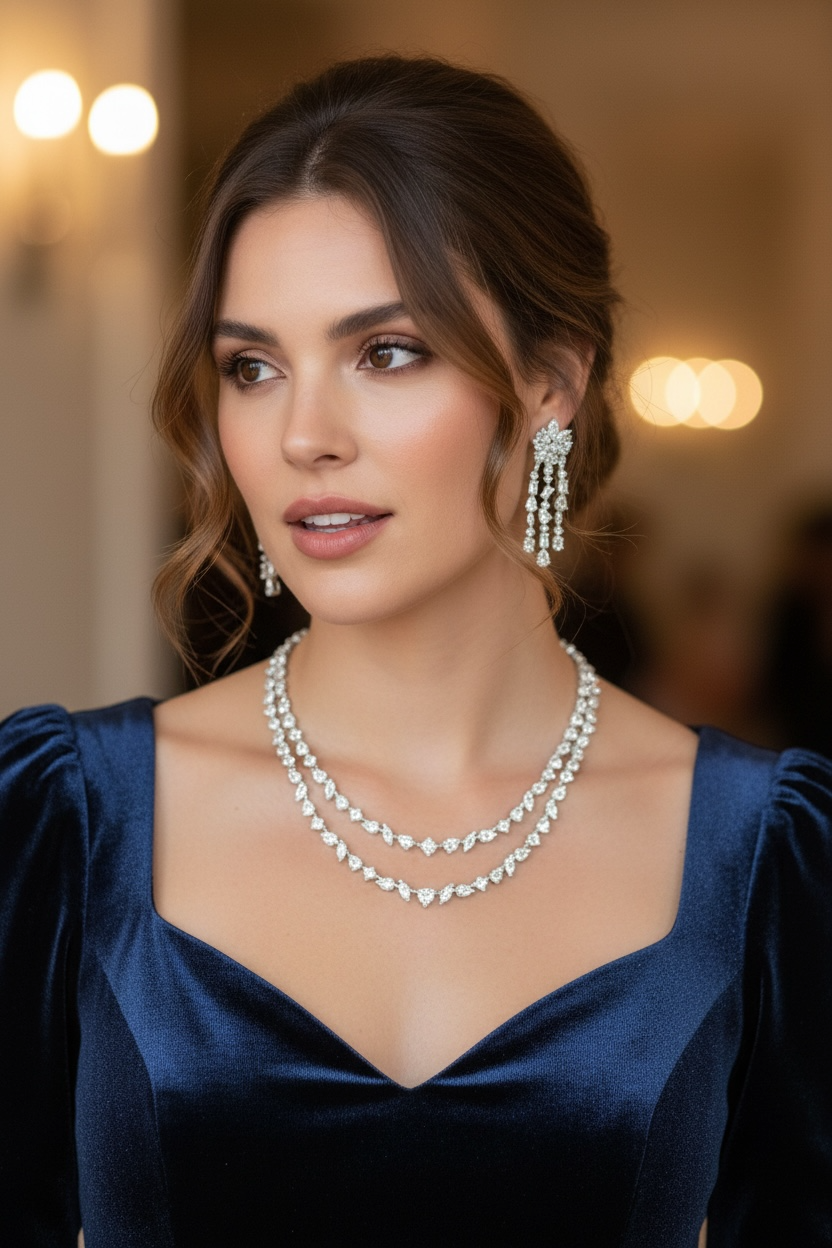 CZ Diamond Necklace Earring Set Bridal Wedding Jewelry