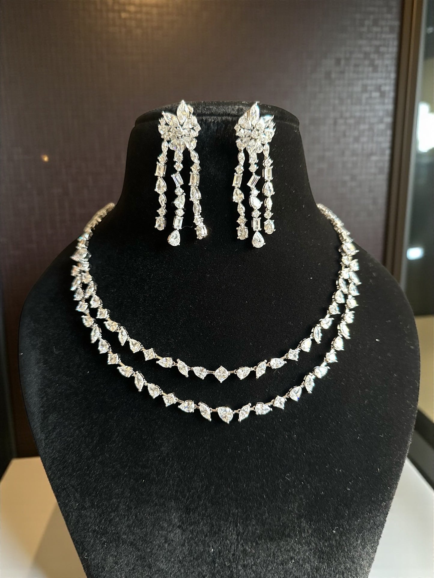 CZ Diamond Necklace Earring Set Bridal Wedding Jewelry