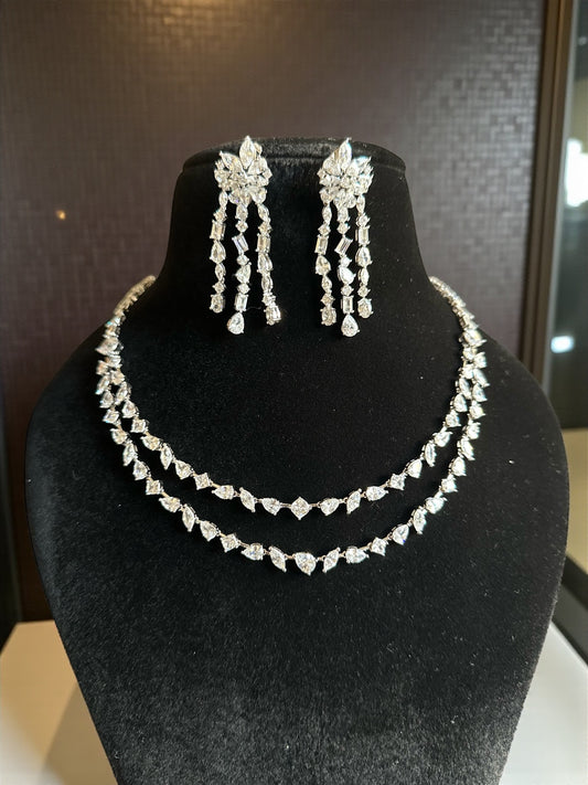 CZ Diamond Necklace Earring Set Bridal Wedding Jewelry