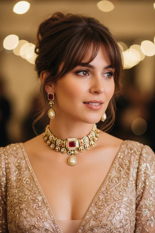 Gold Ruby Kundan Choker Necklace Set Bridal Wedding Jewelry - BeautySutra by Shikha