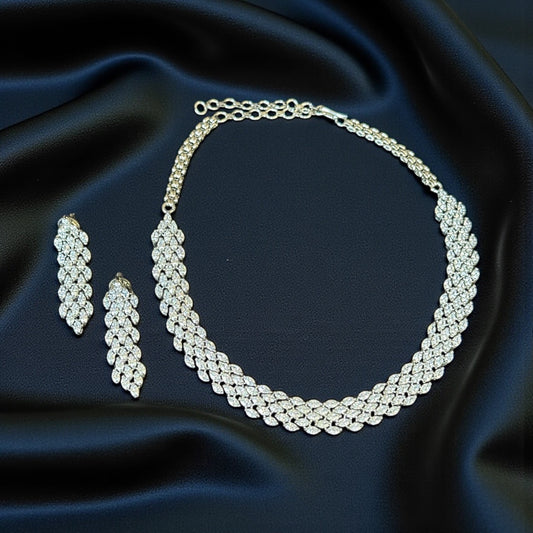 Silver CZ Diamond Braided Statement Necklace Set Holiday Jewelry