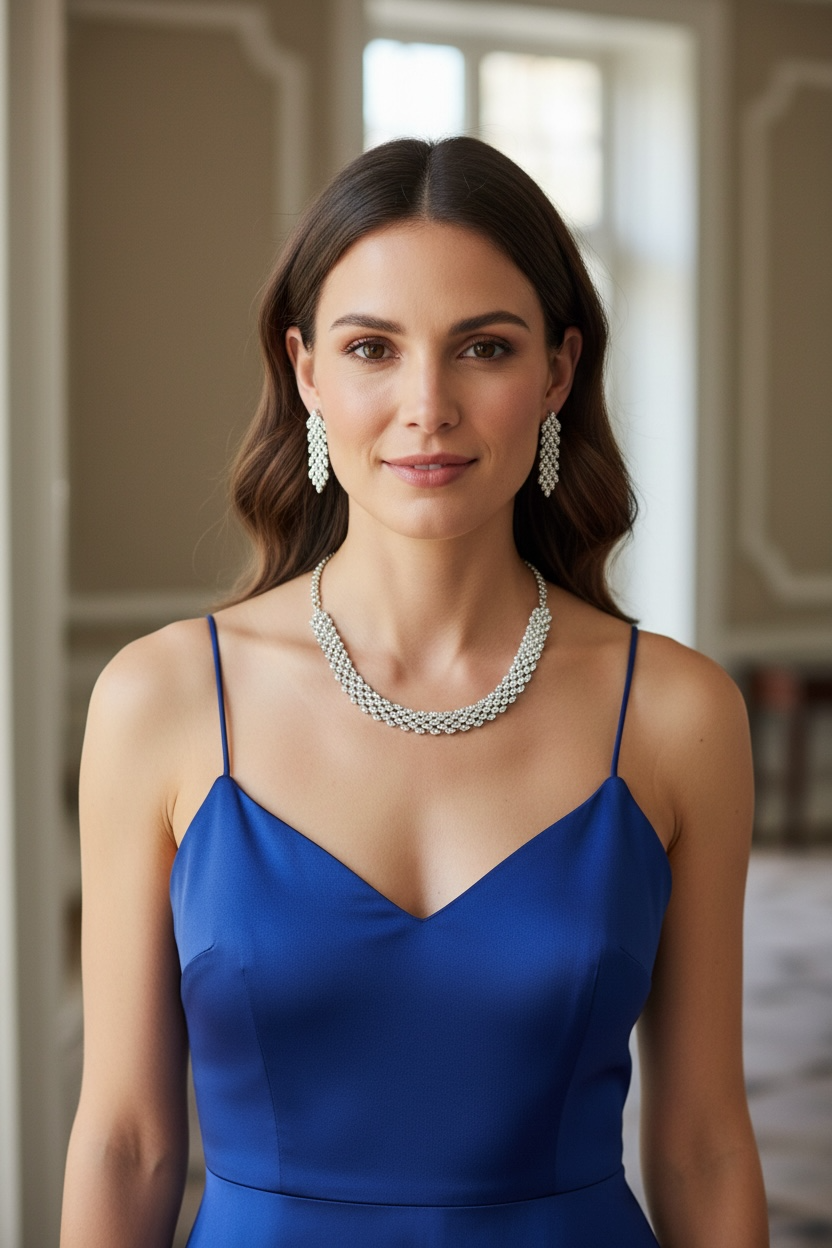 Silver CZ Diamond Braided Statement Necklace Set Holiday Jewelry