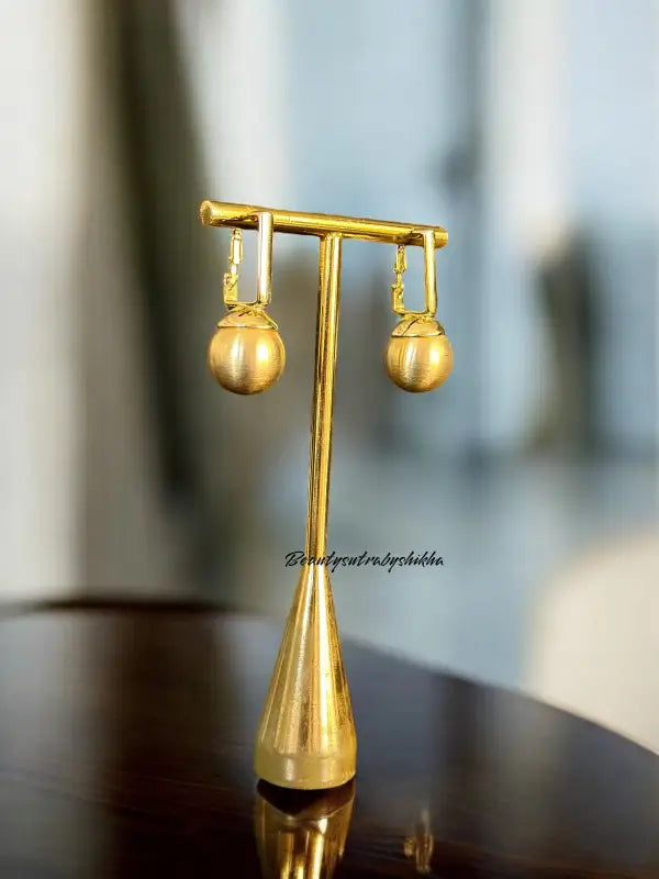 Modern Matte Finish Golden Drop Ball Earrings – Sleek & Elegant Design for Everyday Wear - Earring