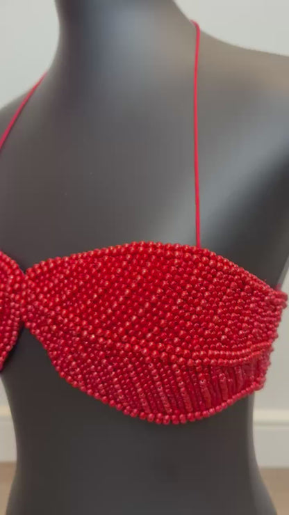 Handmade Beaded Halter Top | Festival Crop Top | Boho Beadwork Bustier | Statement Party Top | Belly Dance, Rave, Costume Wear