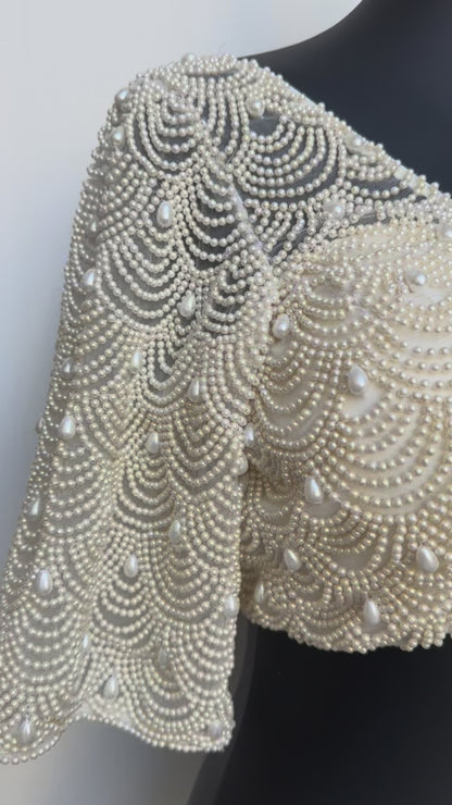 Hand-Embroidered Pearl Blouse – Designer Bridal Wear for Indian Weddings & Festive Occasions